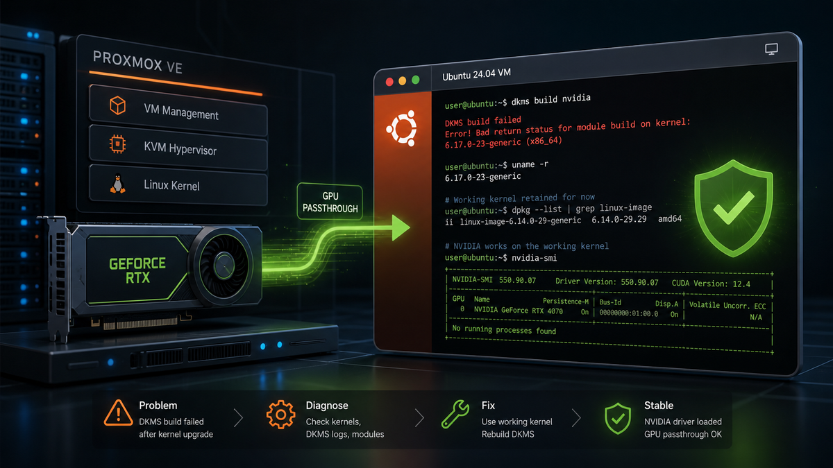 Fix NVIDIA DKMS Build Failure After Ubuntu Kernel Upgrade on a Proxmox VM Using GPU Passthrough