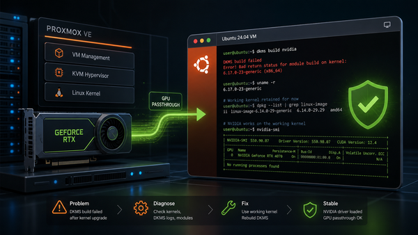 Fix NVIDIA DKMS Build Failure After Ubuntu Kernel Upgrade on a Proxmox VM Using GPU Passthrough